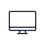 A dark blue outline icon of a computer monitor with a stand.