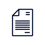 A dark blue outline icon of a document page with several lines of text, suggesting a file or report.