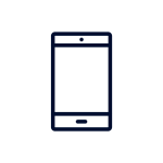 A dark blue outline icon of a smartphone, showing the screen, a speaker or camera at the top, and a button at the bottom.