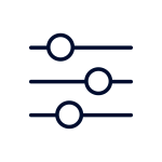 A dark blue outline icon of three horizontal sliders, each with a circle indicating a movable handle.